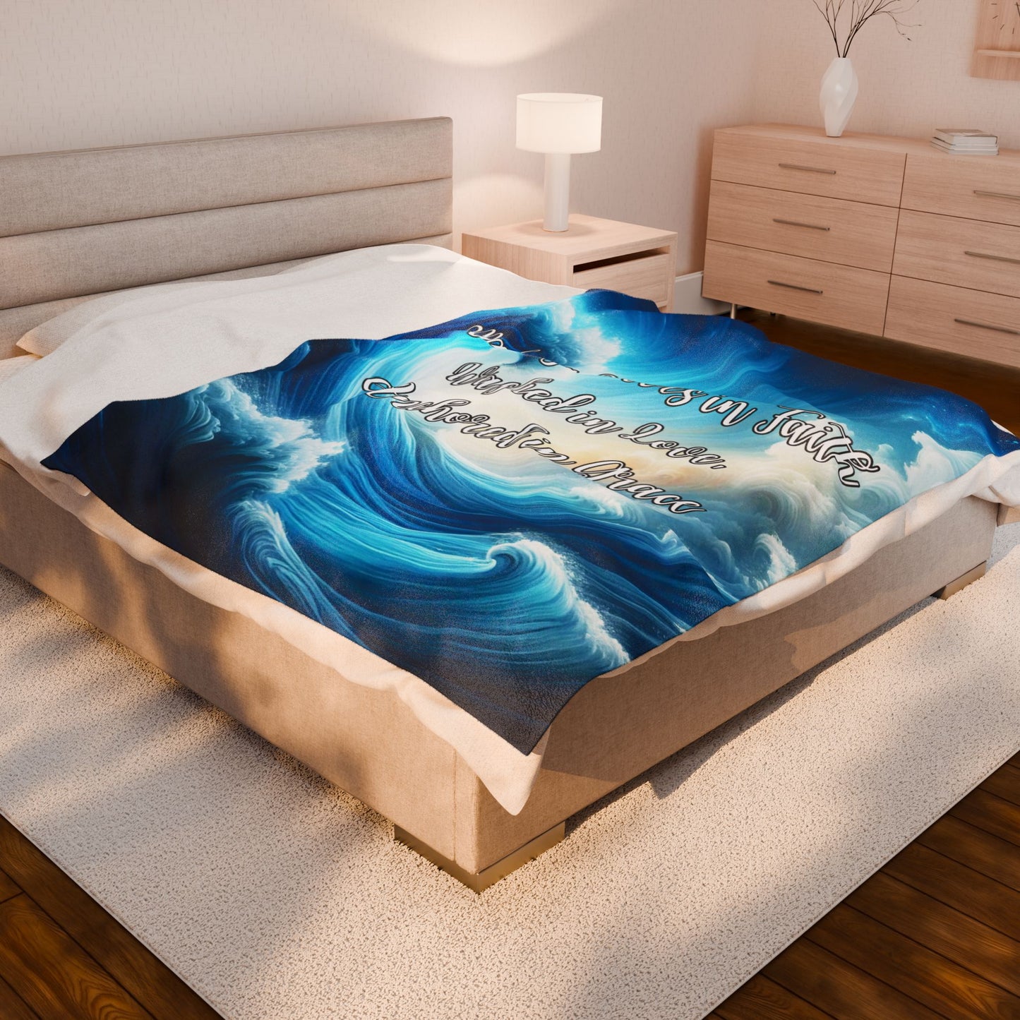 Making Waves in Faith, Anchored in Grace Velveteen Plush Blanket