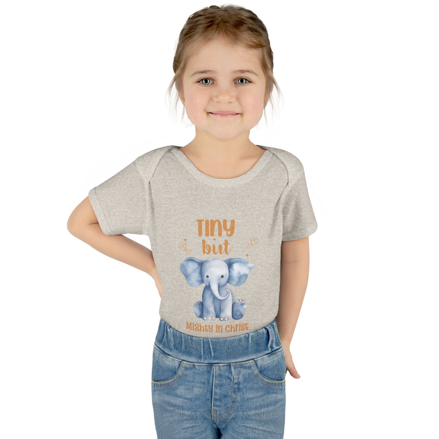 Tiny But Mighty in Christ Elephant Baby Bodysuit