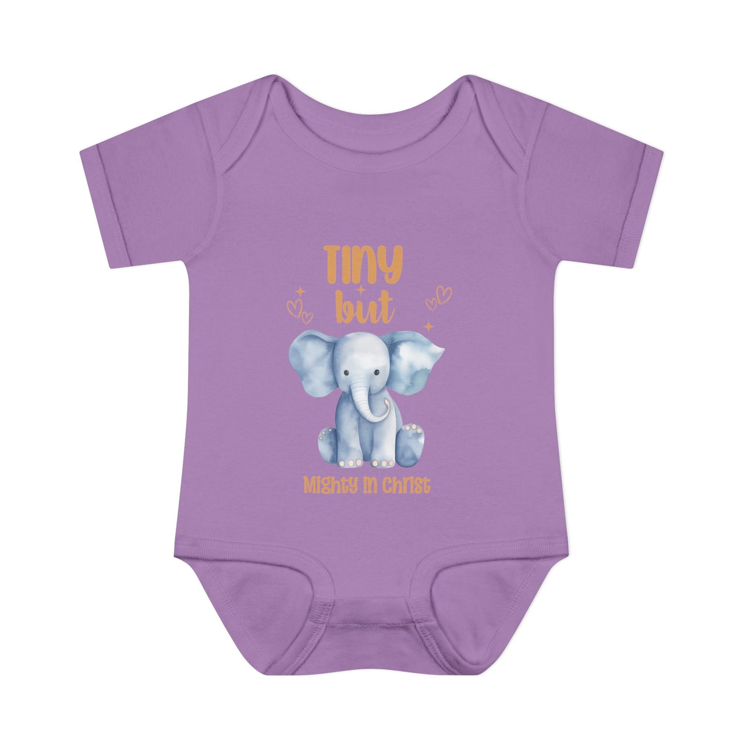 Tiny But Mighty in Christ Elephant Baby Bodysuit