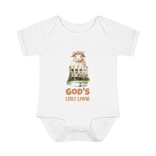 Cute Girl Rib Bodysuit - "God's Little Lamb" Design for Newborns and Toddlers