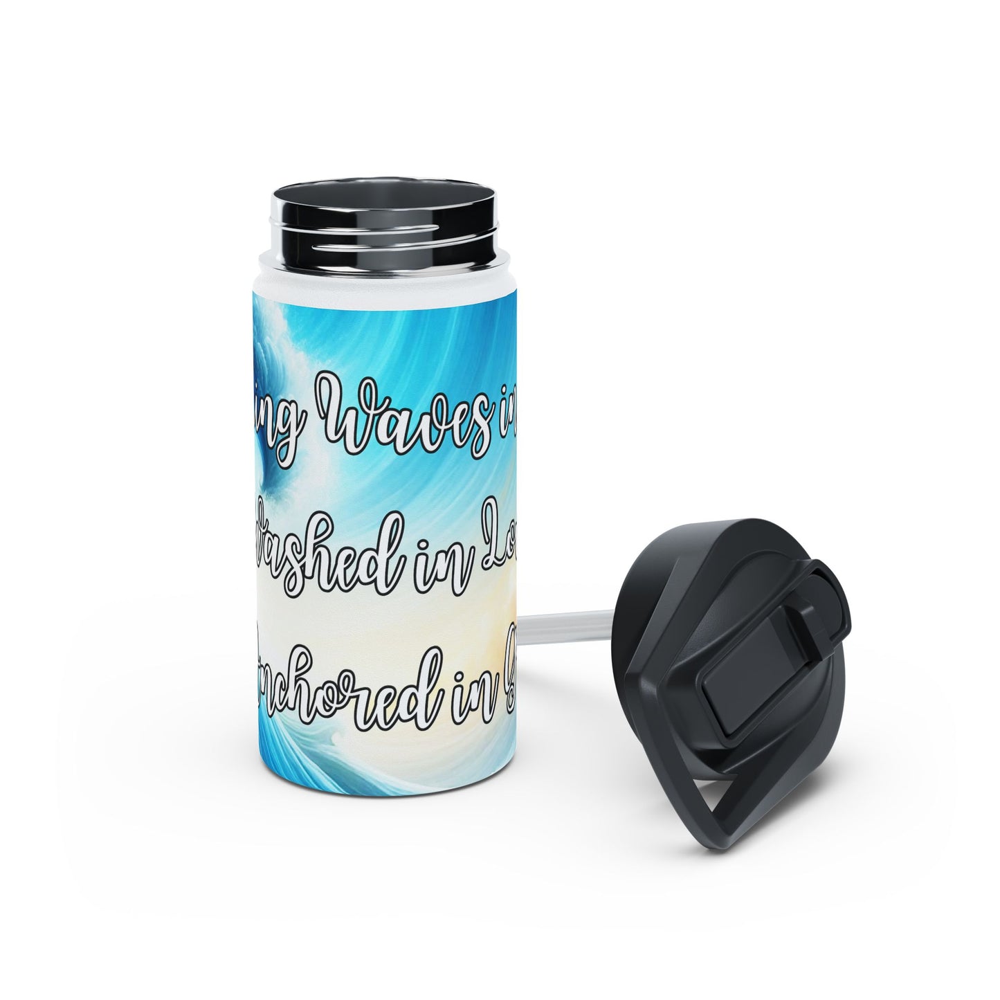 Love, Faith & Anchored Waves Stainless Steel Water Bottle Design