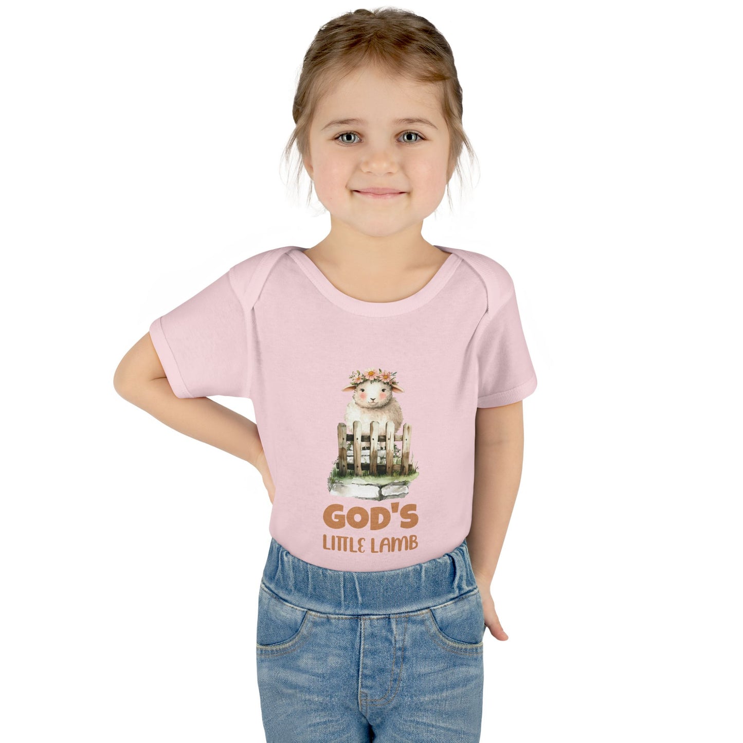 Cute Girl Rib Bodysuit - "God's Little Lamb" Design for Newborns and Toddlers