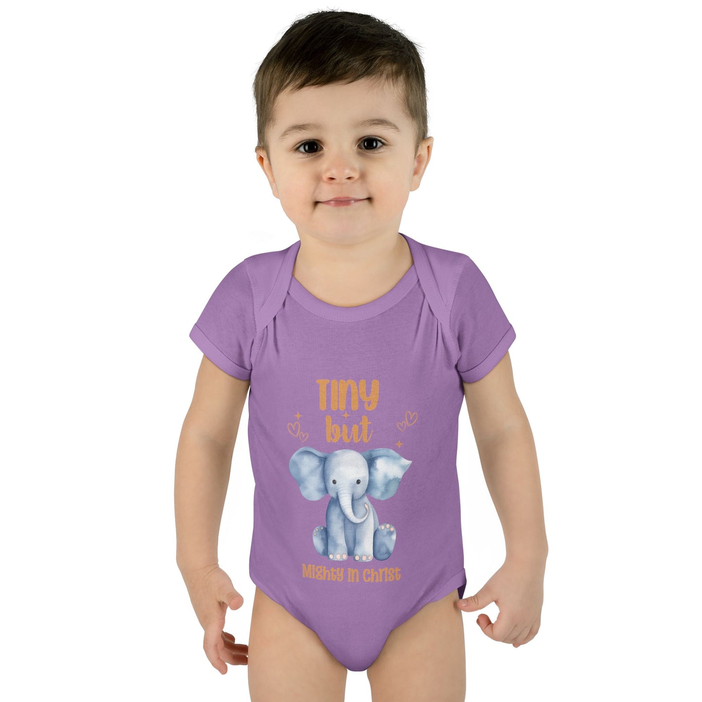 Tiny But Mighty in Christ Elephant Baby Bodysuit