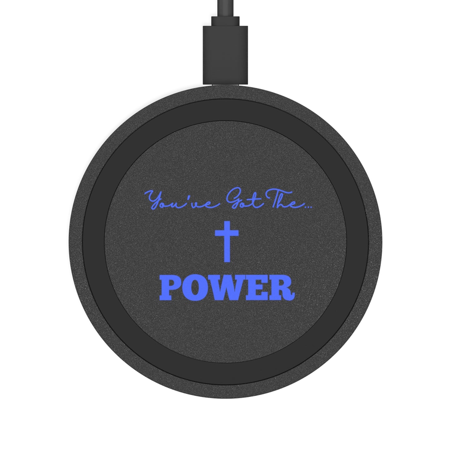 Christian Wireless Charging Pad, Power Charger Stand, Tech Gift for Him, iPhone Android Phone Charger, Blue Quake Design