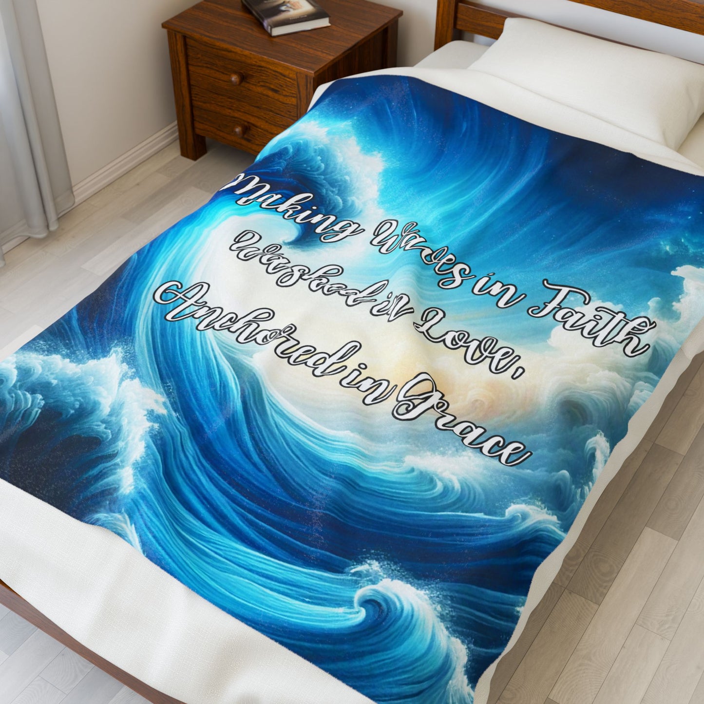 Making Waves in Faith, Anchored in Grace Velveteen Plush Blanket