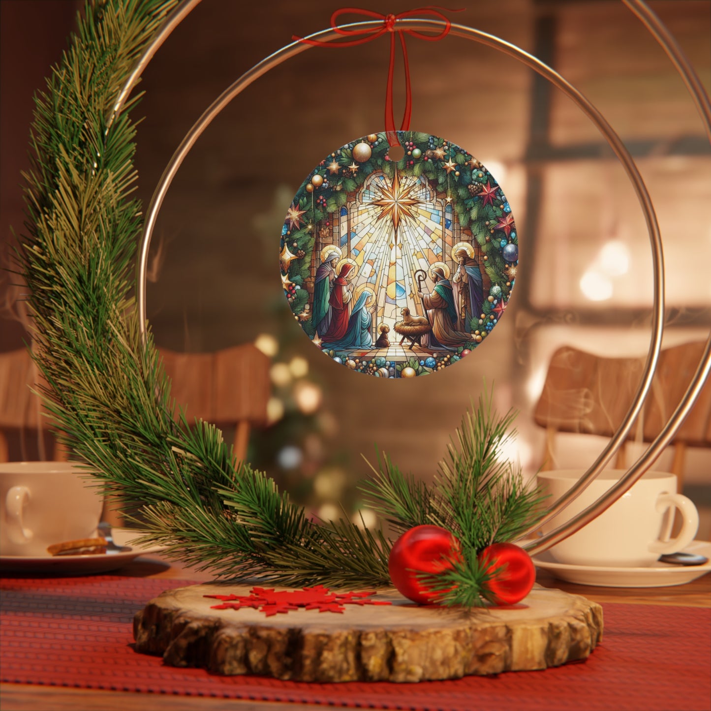 Holy Baby Jesus Nativity Scene Metal Ornaments – Christian Christmas Tree Decorations, Durable Double-Sided Holiday Keepsakes