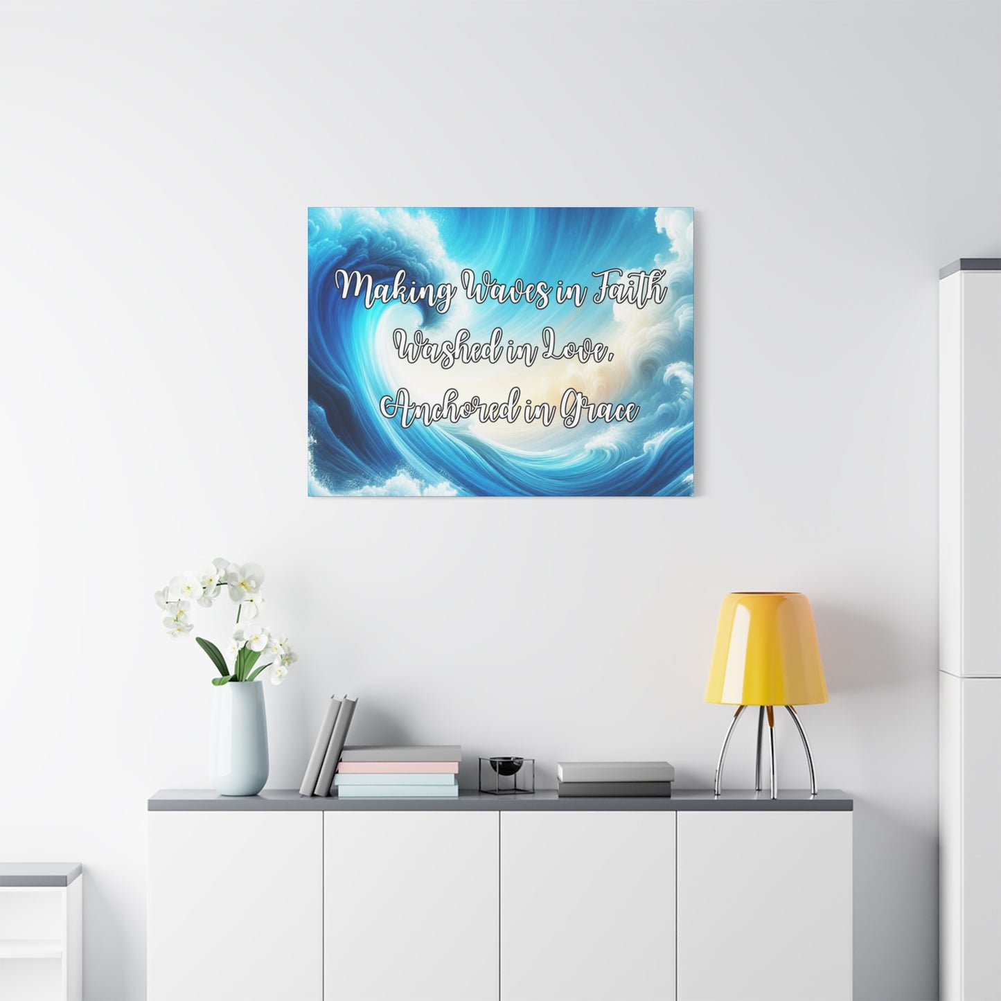 Making Waves in Faith, Washed in Love, Anchored in Grace Inspirational Wave Canvas Art