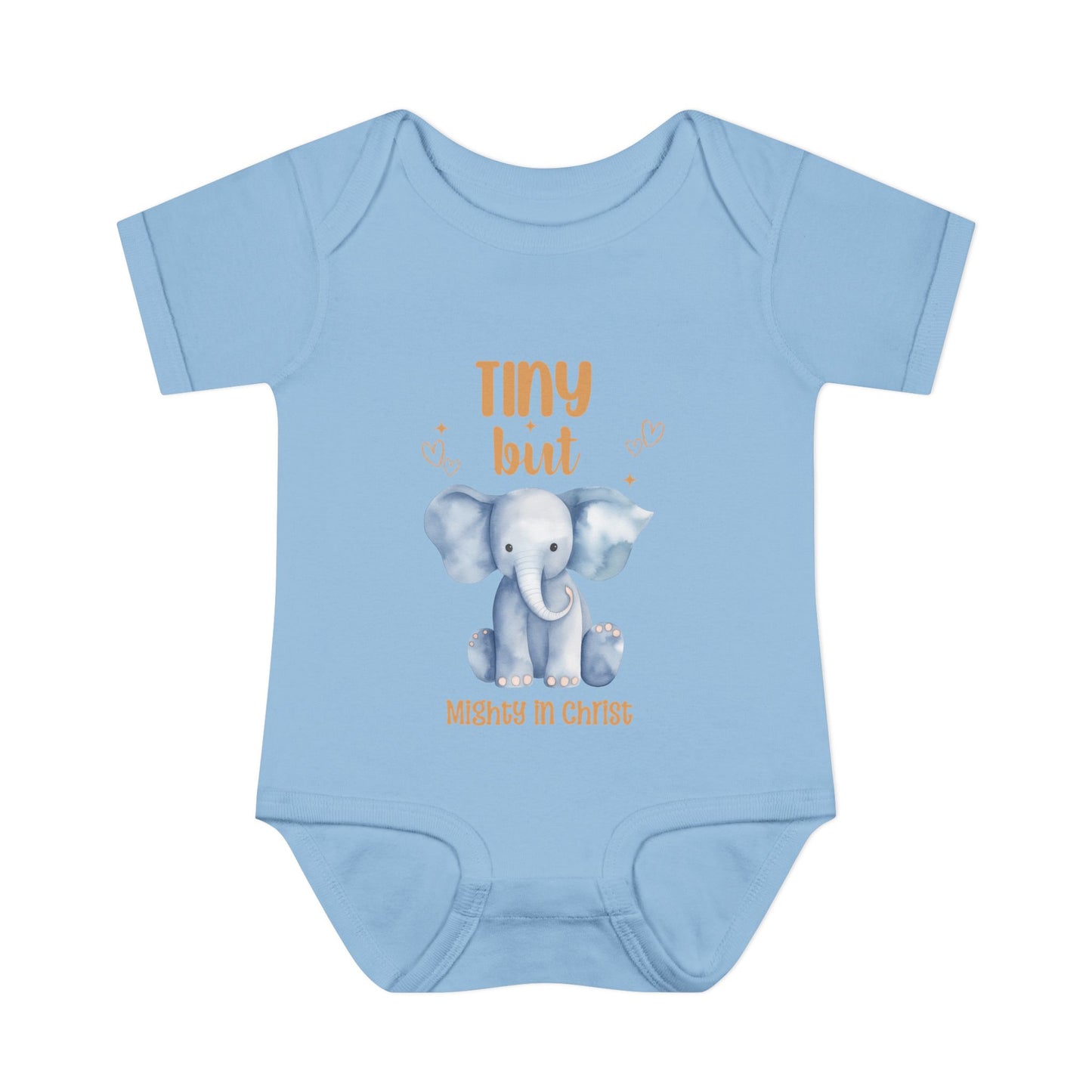 Tiny But Mighty in Christ Elephant Baby Bodysuit