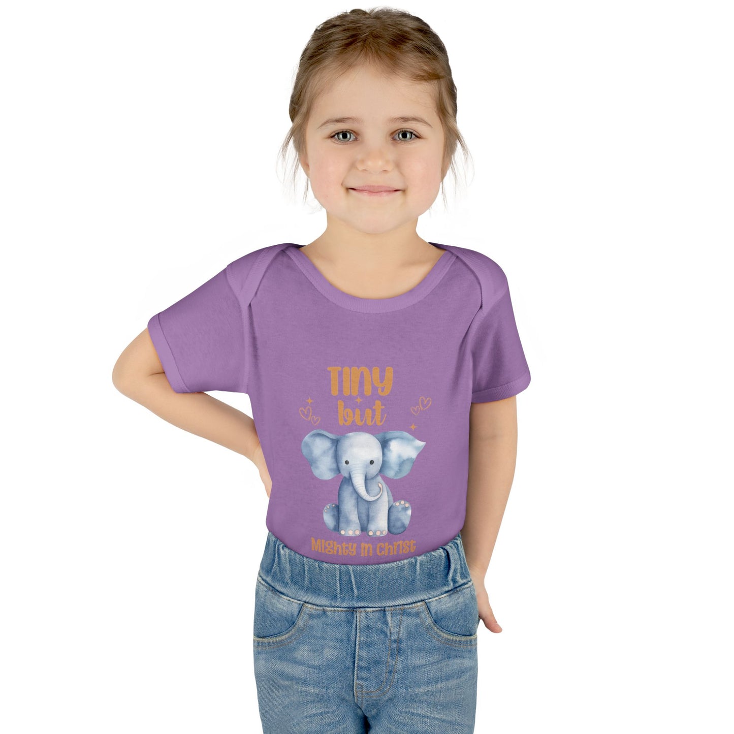 Tiny But Mighty in Christ Elephant Baby Bodysuit