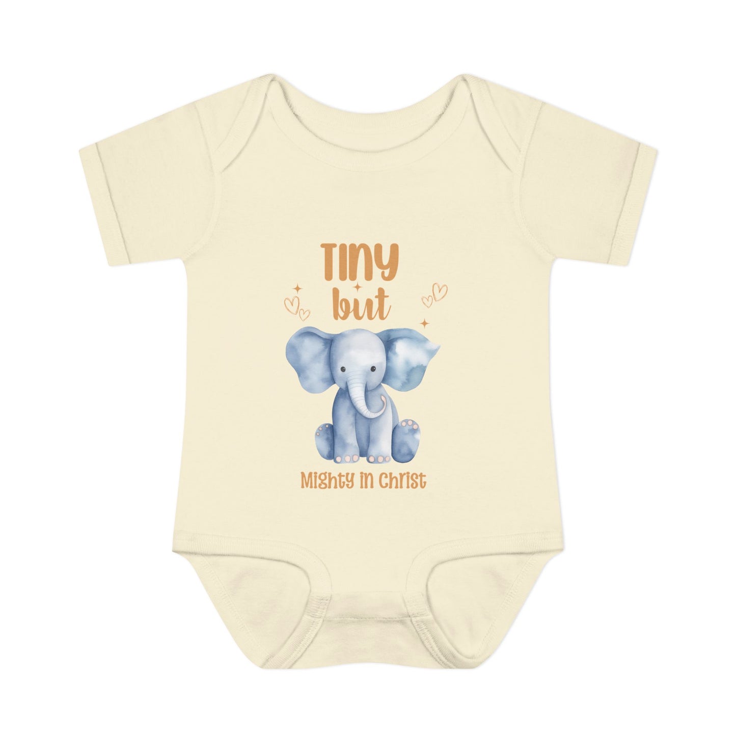 Tiny But Mighty in Christ Elephant Baby Bodysuit