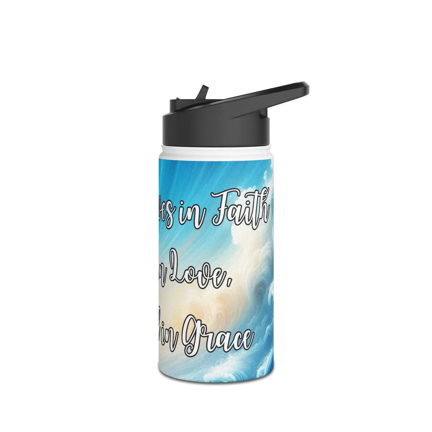 Love, Faith & Anchored Waves Stainless Steel Water Bottle Design