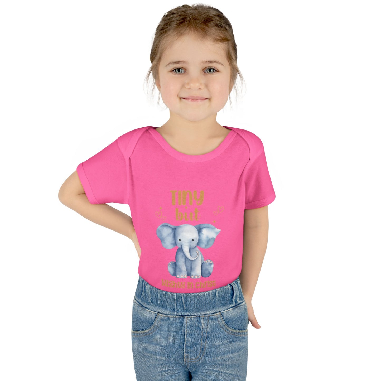 Tiny But Mighty in Christ Elephant Baby Bodysuit