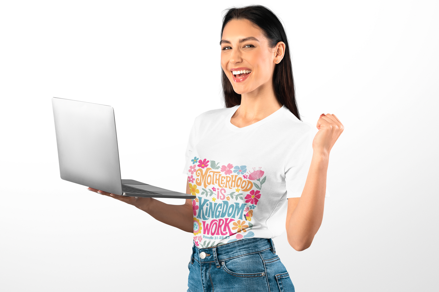 "Kingdom-Minded Mama – Softstyle Tee with 'Motherhood is Kingdom Work' Floral Design