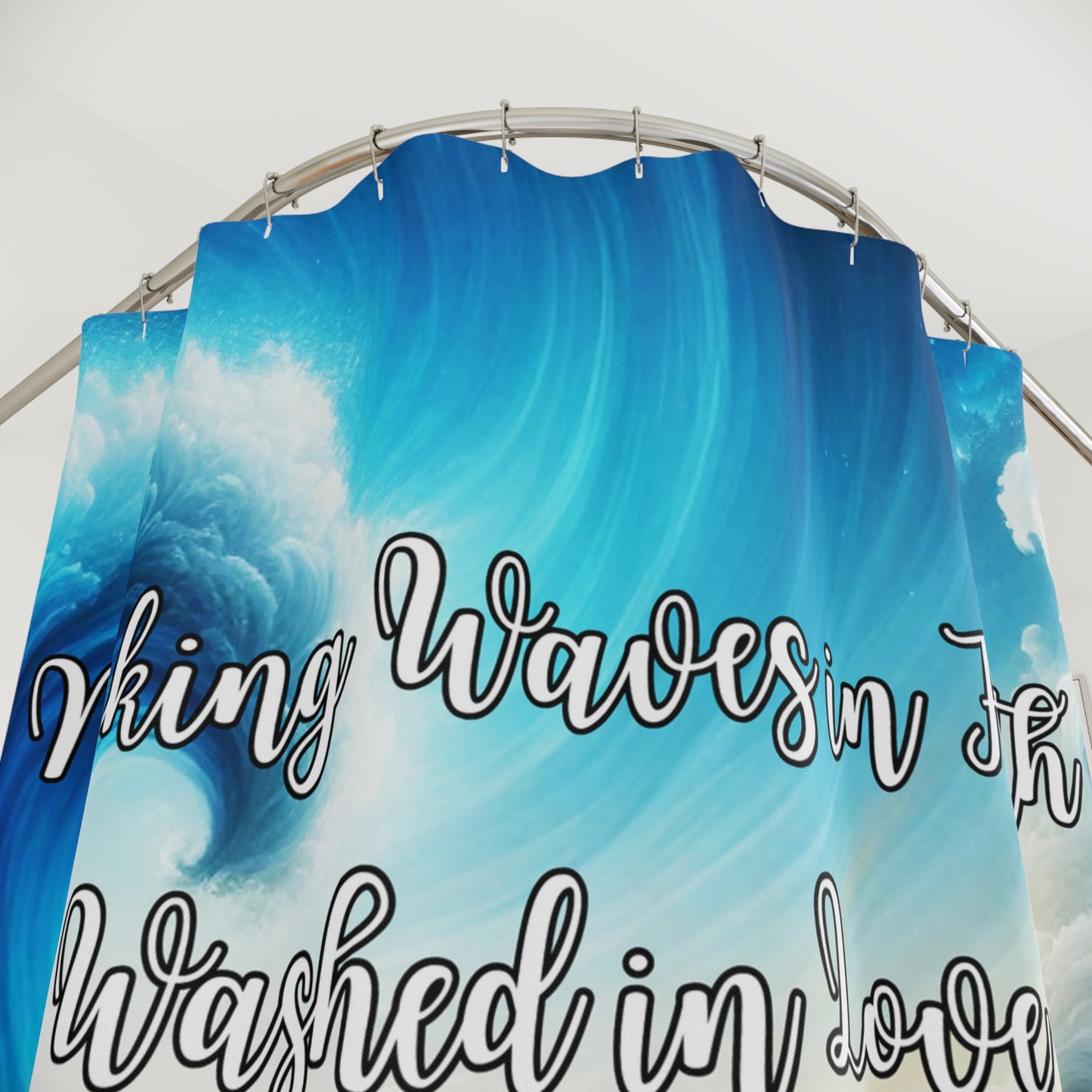 Inspirational Shower Curtain – Making Waves in Faith, Washed in Love, Anchored in Grace