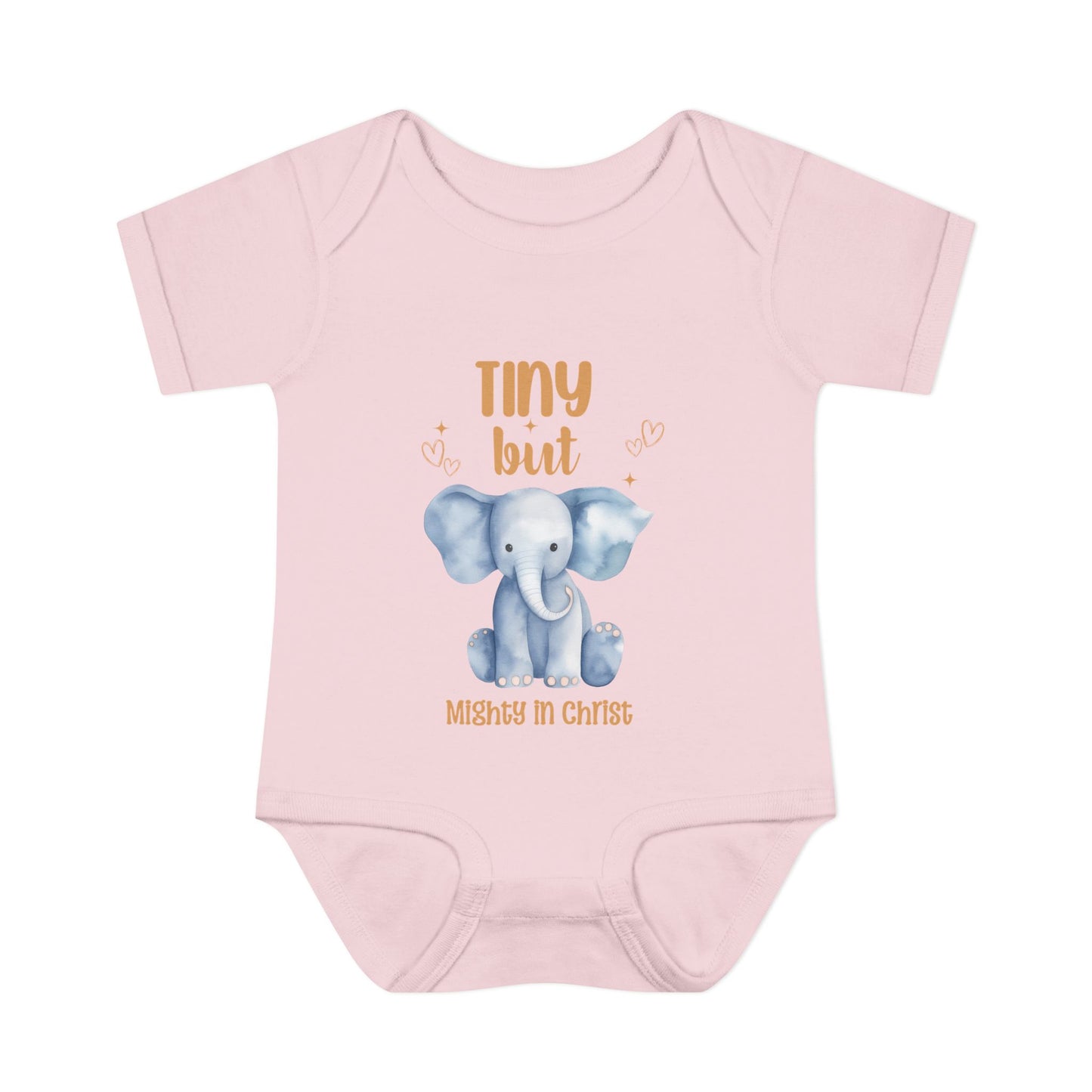 Tiny But Mighty in Christ Elephant Baby Bodysuit