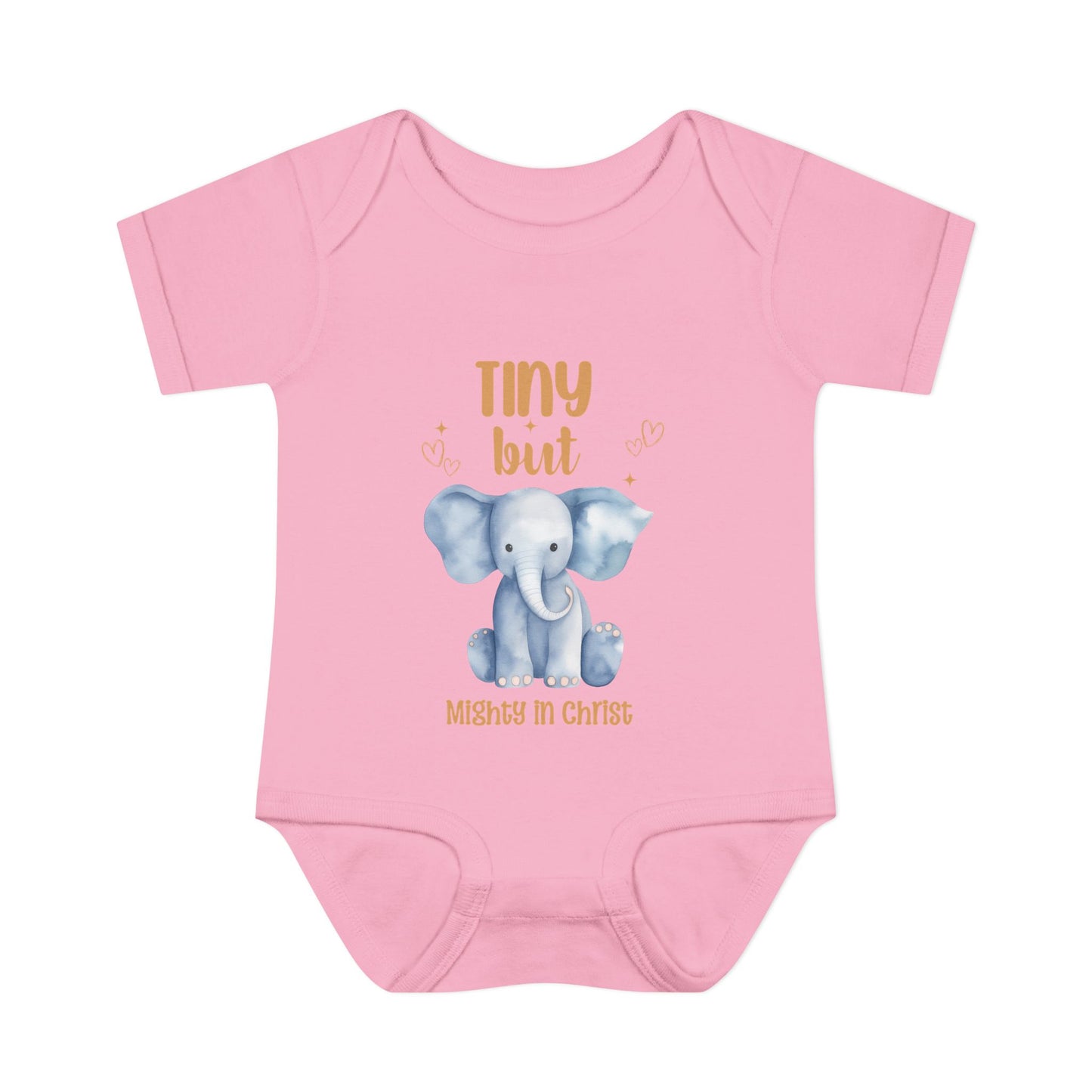 Tiny But Mighty in Christ Elephant Baby Bodysuit