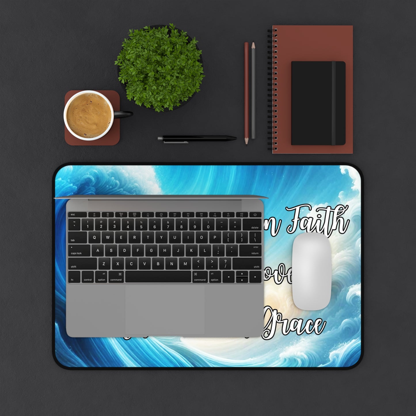 Inspirational Desk Mat - Making Waves in Faith, Anchored in Grace - Office Decor for Home and Work