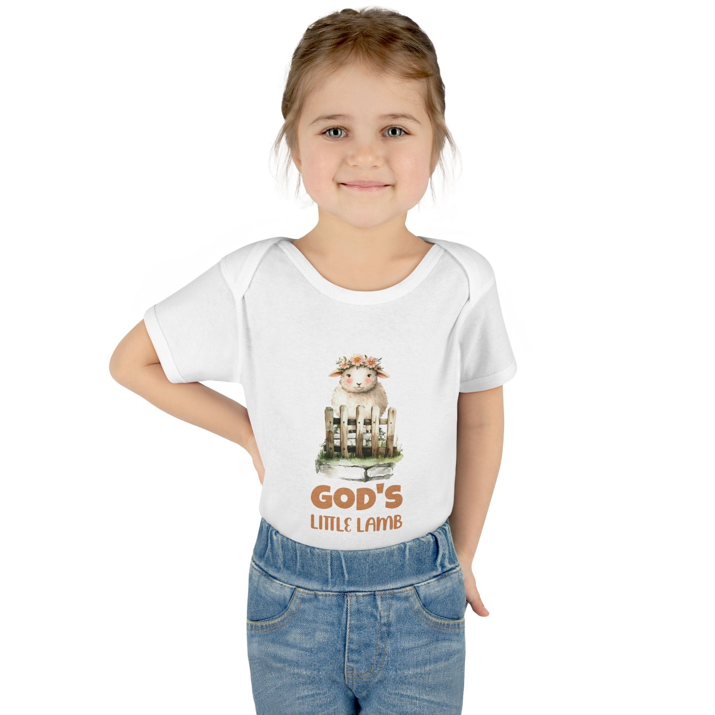 Cute Girl Rib Bodysuit - "God's Little Lamb" Design for Newborns and Toddlers