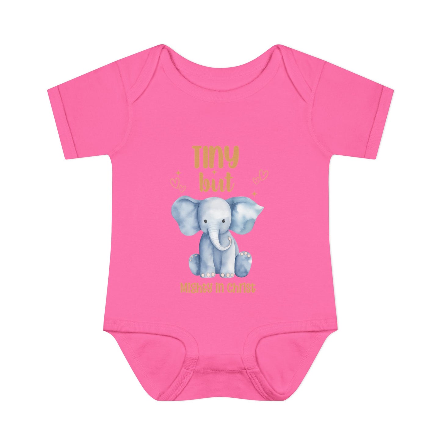Tiny But Mighty in Christ Elephant Baby Bodysuit