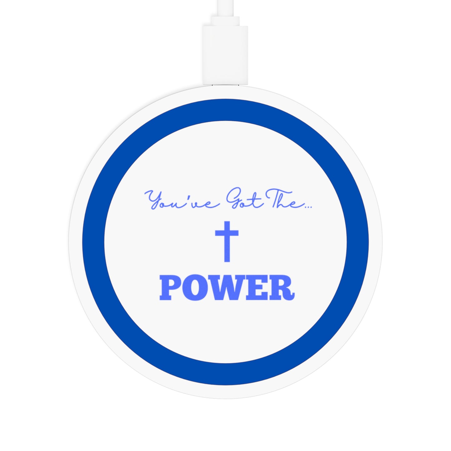 Christian Wireless Charging Pad, Power Charger Stand, Tech Gift for Him, iPhone Android Phone Charger, Blue Quake Design