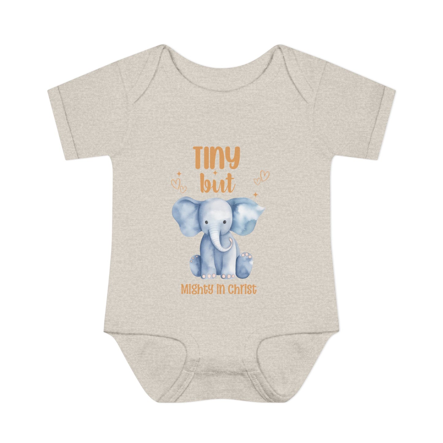 Tiny But Mighty in Christ Elephant Baby Bodysuit