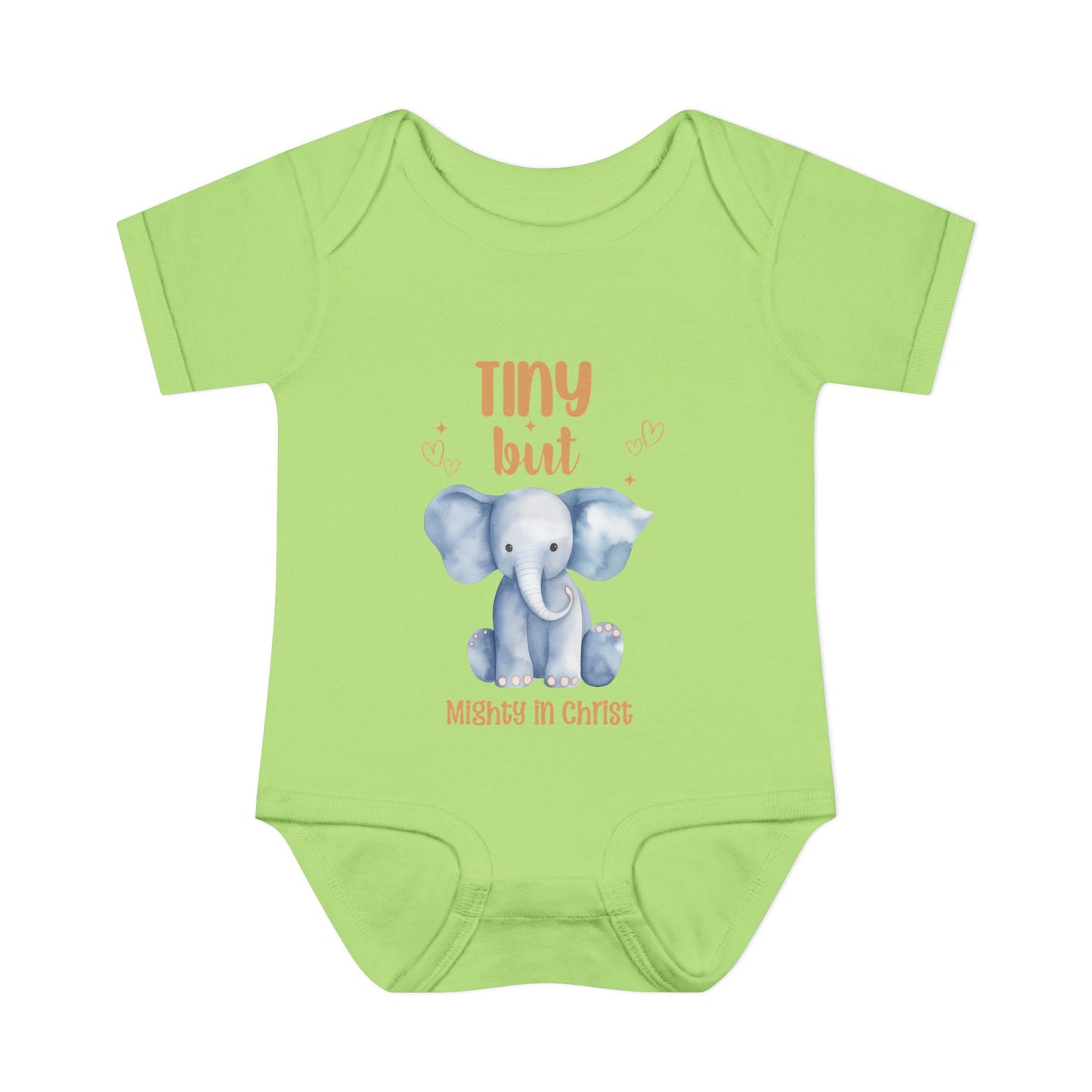 Tiny But Mighty in Christ Elephant Baby Bodysuit