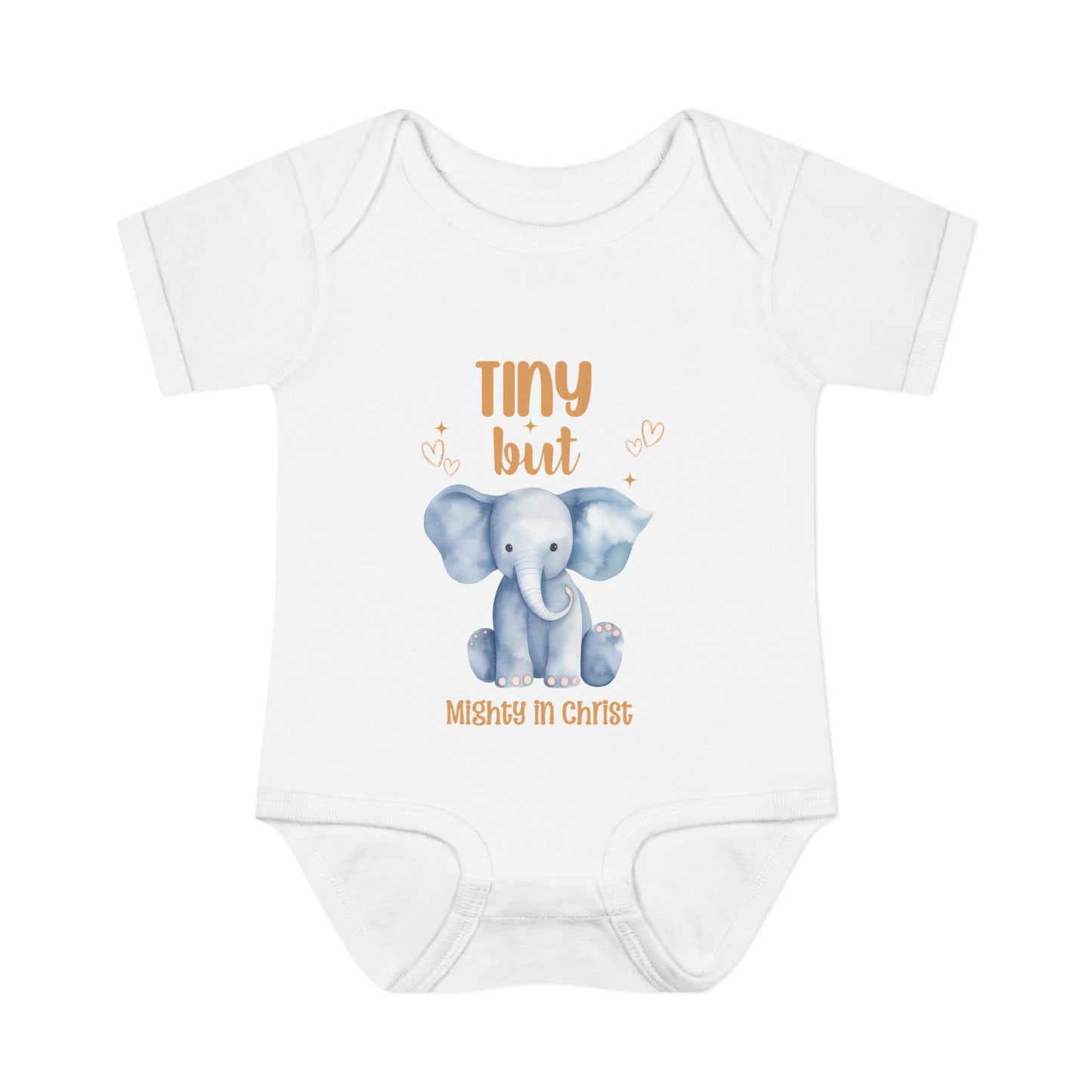 Tiny But Mighty in Christ Elephant Baby Bodysuit