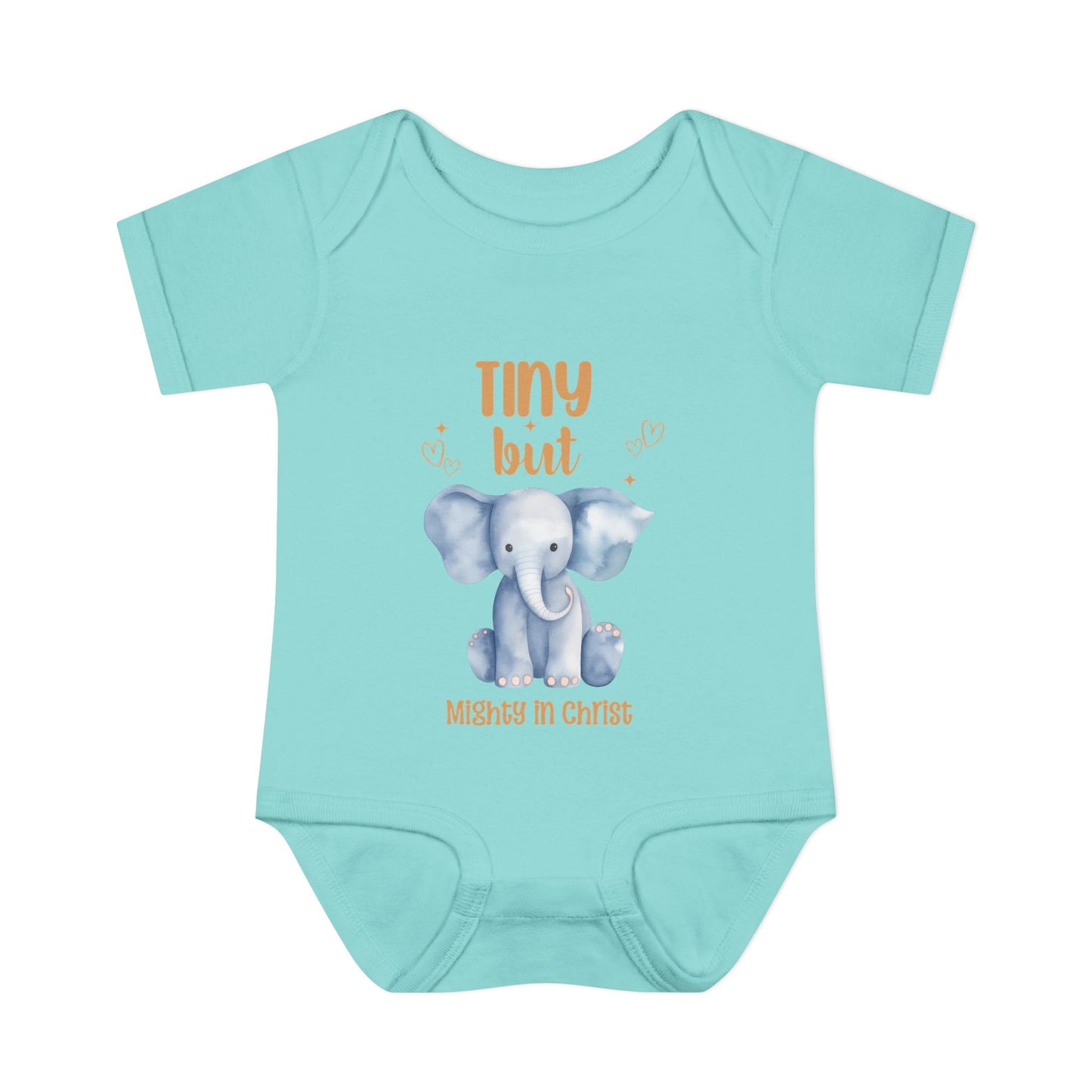 Tiny But Mighty in Christ Elephant Baby Bodysuit