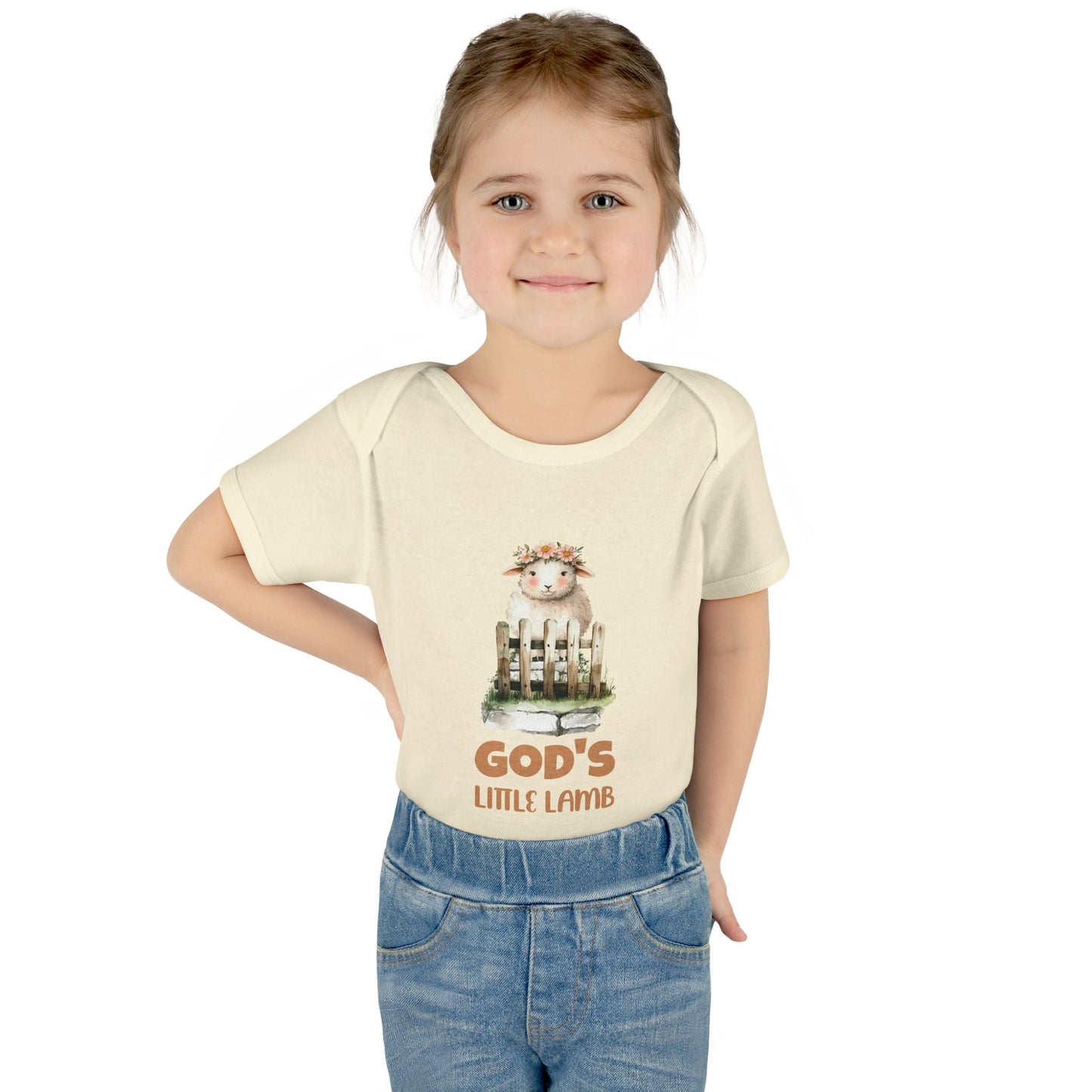 Cute Girl Rib Bodysuit - "God's Little Lamb" Design for Newborns and Toddlers