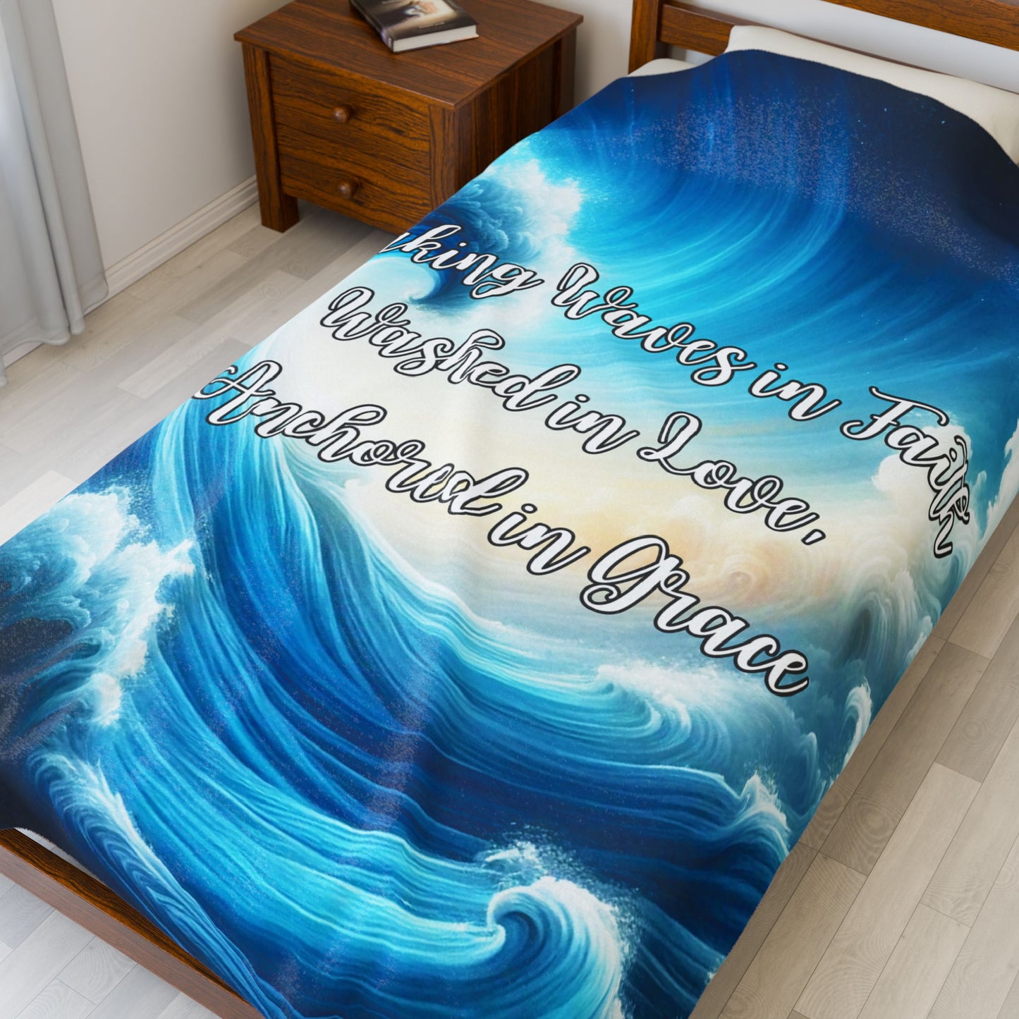 Making Waves in Faith, Anchored in Grace Velveteen Plush Blanket