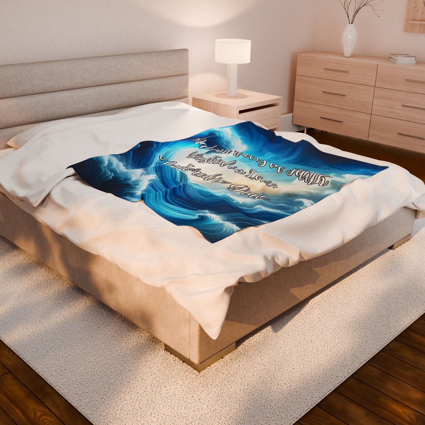 Making Waves in Faith, Anchored in Grace Velveteen Plush Blanket